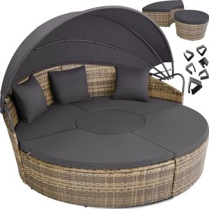 tectake�® - lounge zonne-eiland - ligstoel voor 2 personen of meer, multifunctioneel balkonmeubilair, tuinligstoel weerbestendig, inclusief zit- en rugkussens - natuurkleur