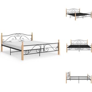 vidaXL Metalen Bedframe - Tweepersoons - 210x187x90 cm - Zwart/Lichthout - Bed