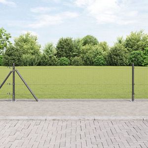 vidaXL - Gelast - Draadhek - met - 7 - Flenspalen - Grijs - 0.6x10 - m - Staal