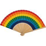 Spaanse hand waaier - Pride/Regenboog/LHBTIQ+ thema kleuren - bamboe/papier - 21 cm - Feestartikelen