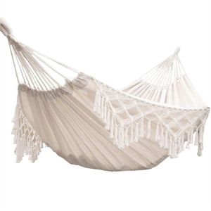 Brazilian Double Hammock - Soft and Comfortable Cotton Canvas - Portable Two Person Hammock with Boho Fringe - Large Size for Adults - Ideal for Backyard and Travel