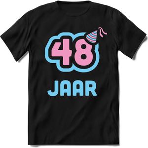 48 Jaar Feest kado T-Shirt Heren / Dames - Perfect Verjaardag Cadeau Shirt - Licht Blauw / Licht Roze - Maat S