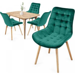 Miadomodo Eetkamerstoelen - Velvet - Fluweel - Houten Poten - Gewatteerd - Set van 4 - Groen