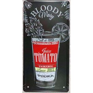 METALEN WANDBORD BLOODY MARY COCKTAIL DRANK RECLAMEBORD MUURPLAAT VINTAGE RETRO WANDDECORATIE TEKST DECORATIEBORD RECLAME NOSTALGIE ART  ROND 30 x 15 cm mary nr 008