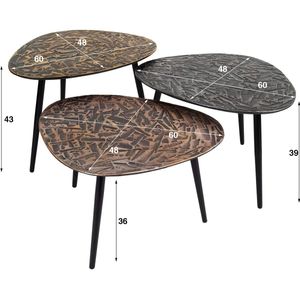 Luxe Salontafel set van 3 Hout- Salontafel Buiten - Salon Tafel Hout- Salontafel Woonkamer - Bijzettafel voor Buiten / Woonkamer / Tuin - Bijzettafeltje Tuin / Woonkamer / Buiten - Bijzettafeltjes Woonkamer Hout