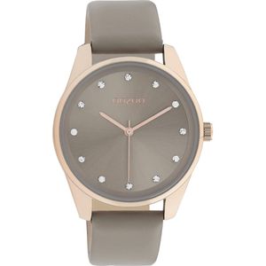 OOZOO Timpieces - rosé goudkleurige horloge met taupe leren band - C11047