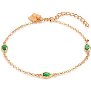 Twice As Nice Armband in rosé zilver, 3 groene druppelvormige zirkonia 15 cm+3 cm