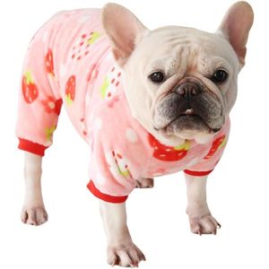 Allecto Plus - Zachte warme fleece hondenpyjama jumpsuit | Huisdierkleding voor puppy's en kleine honden | Mopshond Franse bulldog | XXL roze aardbei