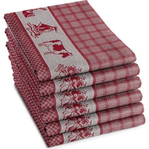 DDDDD - 6x Theedoek - Dutchie - Set van 6 - Katoen - Geruit - Nederlandse Print - 60x65 cm - Rood