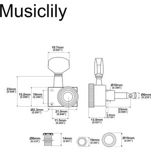 6-in-lijn 2-pins Metaal Gitaar Locking Stemmechanieken Tuners - Geschikt voor Fender Stratocaster Telecaster - Zwart