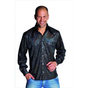 Glitter & Glamour Kostuum | Glimmende Disco Gozer Pailletten Hemd Zwart Man | Small | Carnaval kostuum | Verkleedkleding