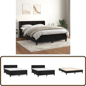 vidaXL Boxspring Fluweel Zwart - 140x200 cm Boxspringbed - Fluweel Bed - Zwarte Boxspring - Tweepersoons Bed - Pocketveer Matras