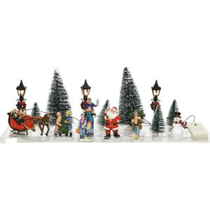 16x stuks Led kerstdorp accessoires figuurtjes/poppetjes en kerstboompje 15 cm - Kerstdorp onderdelen kerstversiering