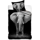 Carbotex Dekbedovertrek Olifant - Katoen - Eenpersoons - 140x200 cm - Zwart/Wit