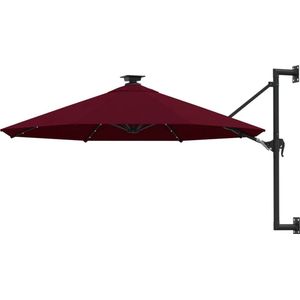 The Living Store Wandparasol Bordeauxrood - 300 x 131 cm - UV-beschermend - Waterdicht - Met zwengelsysteem - 28 LED-lampjes