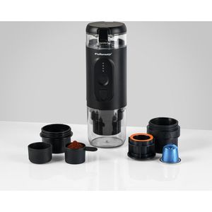 Koffiemaatje® | 80 ML | Draagbare Elektrische Espressomachine | Matt Zwart | Reizen | Onderweg | 18 Bar | Oplaadbaar | Snoerloos | 8.700 MAh | Verwarmt Water | Cups & Gemalen Koffie | Espresso & Dubbele Espresso | 12V & 220V