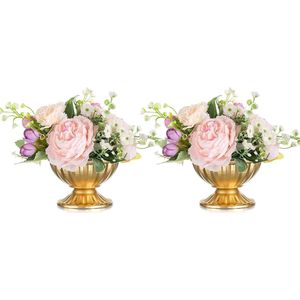 Kleine Gouden Vaas Bloempot voor Bruiloft Tafeldecoraties - 2 Pack Metalen Bruiloft Tafelstukken Urn Vazen Trompet Vaas voor Thuis Feest Tafeldecoratie Woonkamer Bijzettafel Salontafel Balkon
