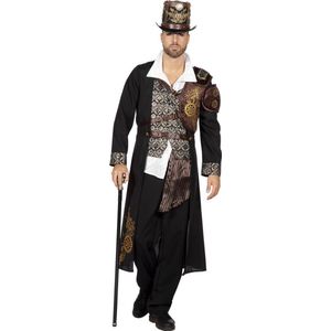 Wilbers & Wilbers - Steampunk Kostuum - Heertje Steampunk Jas Met Raderen Man - Zwart - Maat 48-50 - Carnavalskleding - Verkleedkleding