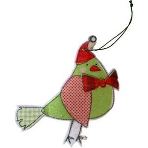 Kersthanger van stof - Vogeltje - Groen / Rood - Stof - 12 x 2,5 x 12 cm