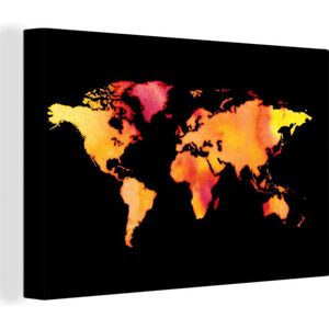 Canvas Wereldkaart - 60x40 - Wanddecoratie Wereldkaart - Aquarel - Kleuren