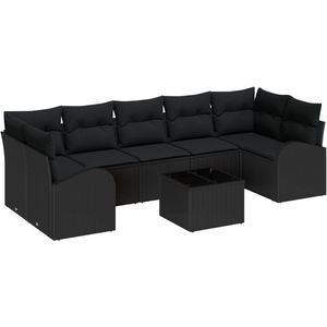 vidaXL - 8-Piece - Tuin - Sofa - Set - met - Kussens - Zwart - Poly - Rattan
