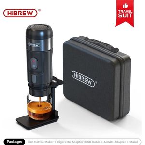 Koffiemachine - Draagbaar - Koffiezetapparaat 12 Volt - 15 Bar - Espressomachine - Incl. Opbergbox - Zwart