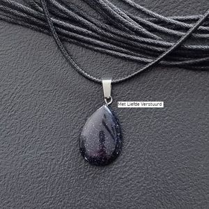 Edelsteen met leren ketting Blue sand goldstone druppel hanger