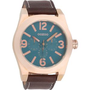 OOZOO Timepieces - Rosé goudkleurige horloge met donker bruine leren band - C6733