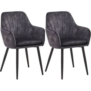 Colenis® - Melissa Eetkamerstoel - Set Van 2 - Antraciet - Adoré Velvet - Met armleuning