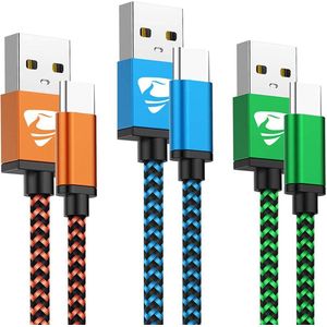 3 Stuks - Premium USB-C Kabel - Snel Opladen 5V/2,4A - Dataoverdracht tot 480 Mbps - Hoogwaardig Nylon Vezelweefsel - Duurzaam Ontwerp - 1 Meter - Compatibel met Galaxy S10 - Huawei P30 Pro - Xiaomi Mi 9 - Flexibele USB Type C Kabel