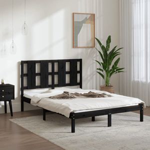 The Living Store Bedframe Grenenhout - Zwart - 195.5x125.5x100 cm - Comfortabel hoofdeinde - Geschikt voor 120x190 cm matras