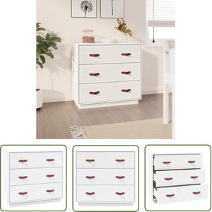 The Living Store Dressoir 80x40x75 cm massief grenenhout wit - Dressoir - Meubels - Grenenhout - Wit - Vintage