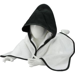 ARTG® Babiezz - Babycape - Baby Badcape - Kraamkado - 75 x 75 cm -  Wit / Zwart Capuchon en Rand - 100% Katoen - WHITE / BLACK