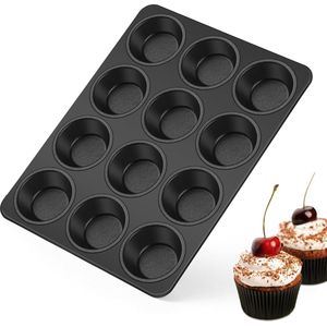 Muffinvorm, roestvrijstalen muffinplaat voor 12 muffins, muffin bakvorm met antiaanbaklaag voor cupcakes, brownies, pudding, gezond en gemakkelijk te reinigen, 35 x 26,5 cm