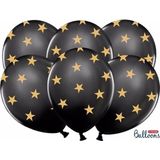 Zwarte ballonnen met gouden sterren - 6 st- kerst / oud en nieuw versiering