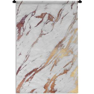 Wandkleed - Wanddoek - Marmer - Goud - Koper - Wit - 60x90 cm - Wandtapijt