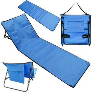 Strandmat met Rugleuning en Opbergvak Ligbed - Strandstoel - Opvouwbaar - Inklapbaar - Draagbaar - Tas - Blauw