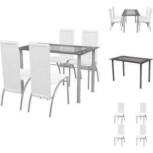 vidaXL Eettafelset - 5-delig - Staal/Glas - Wit - 120x70x75 cm - Set tafel en stoelen
