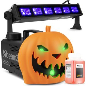 BeamZ Halloween rookmachine partyset - Met opklikbare pompoen - UV LED bar en lichteffecten