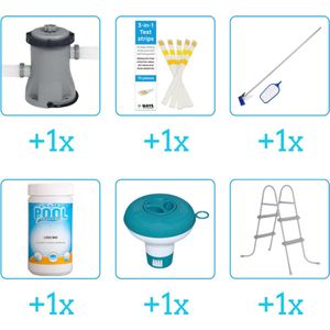 Accessoires voor Bestway Fast Set Opblaasbaar zwembad - 305x66 cm - Rond - Bestway - 57456 - Pomp - Testrips - Schoonmaakset - Chloor - Chloordrijver - Ladder