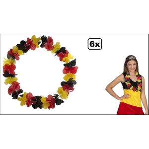 6x Hawai krans Belgie - zwart/geel/rood - Belgium EK Voetbal thema feest hawaii slinger