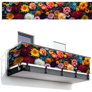 Balkonscherm 500x100 cm - Balkonposter Bloemen - Planten - Kleurrijk - Balkon scherm decoratie - Balkonschermen - Balkondoek zonnescherm