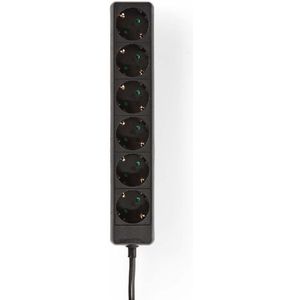 Nedis Stekkerdoos - Randaarde stekker / Type F (CEE 7/7) - 6-wegs - 1.50 m - 3680 W - 16 A - Soort aarding: Zijcontacten - 230 V AC 50/60 Hz - Hoek van stopcontact: 45 ° - H05VV-F 3G 1,5 mm² - Zwart