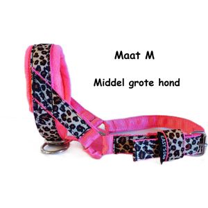 Gentle leader - Zwart - Gevoerd - Maat M - Neon roze - Panter print - Antitrek hoofdhalster hond - Hoofdhalster hond - Antitrek hond - Trainingshalsband