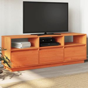 The Living Store Tv-meubel 140x37x50 cm massief grenenhout wasbruin - Tv-meubel - Grenenhout - Bruin - Vintage - Salontafel