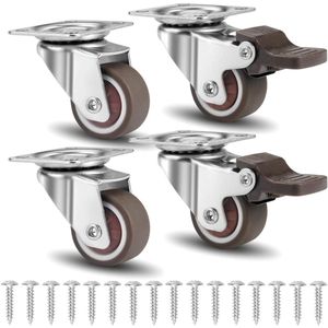 Pack of 4 25 mm Furniture Casters with Brake - Small 360° Rotation, Includes Screws - 2 with Brakes + 2 Without Brakes, 60 kg Load Capacity - for Furniture