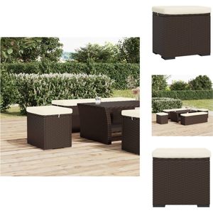 vidaXL Hocker PE rattan 40x30x40 cm - bruin+crèmewit - Stof 4cm - Poef