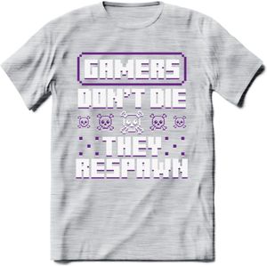 Gamers don't die pixel T-shirt | Paars | Gaming kleding | Grappig game verjaardag cadeau shirt Heren – Dames – Unisex | - Licht Grijs - Gemaleerd - 3XL