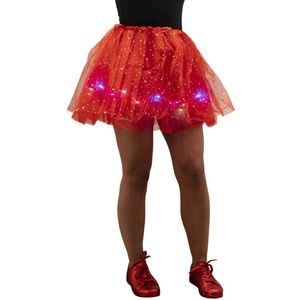 Tule rokje/ tutu - Volwassen petticoat - Met gekleurde lichtjes/ LED lampjes - Rood - Met sterretjes