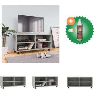 vidaXL Tv-meubel met wieltjes 90x35x35 cm bewerkt hout betongrijs - Kast - Inclusief Houtreiniger en verfrisser